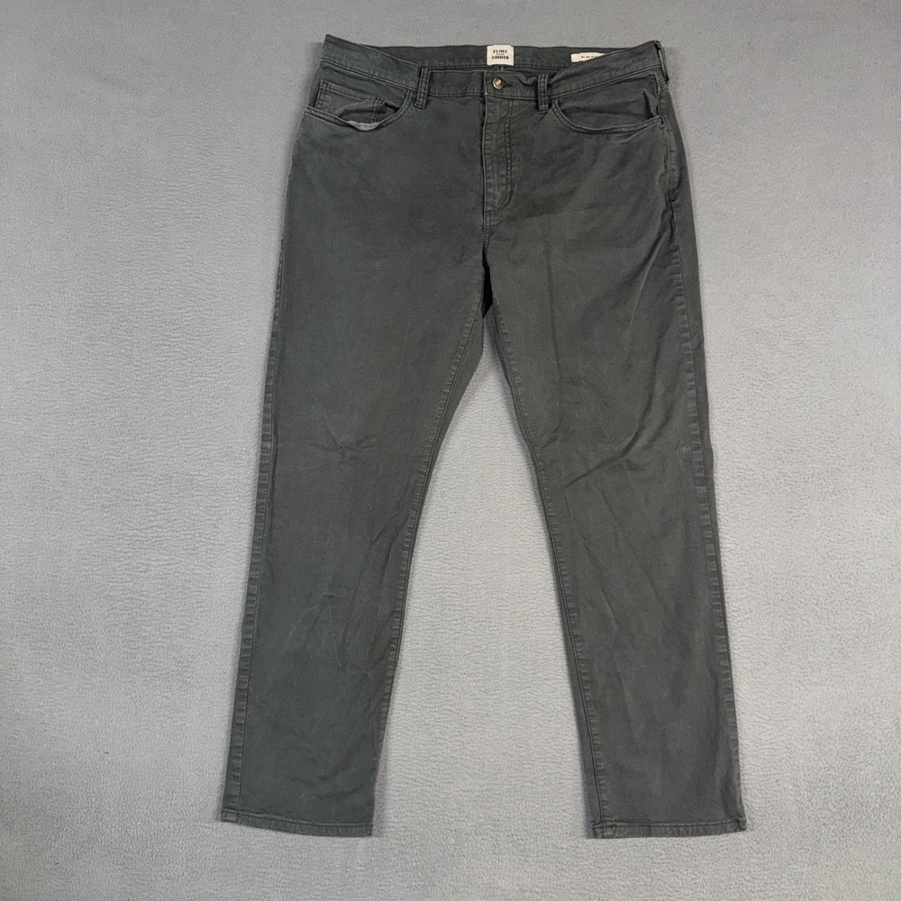 Flint And Tinder Pants Mens 36x30 Gray Slim Fit Straight Flat Front Cotton Twill